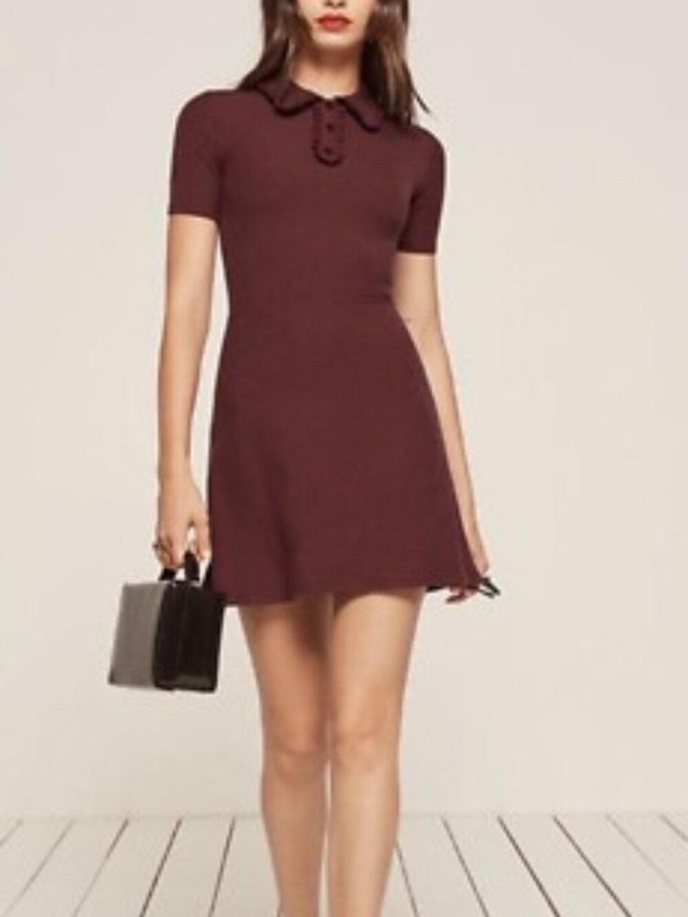 Reformation Ribbed Garnet Tennis Mini Collar Dress
